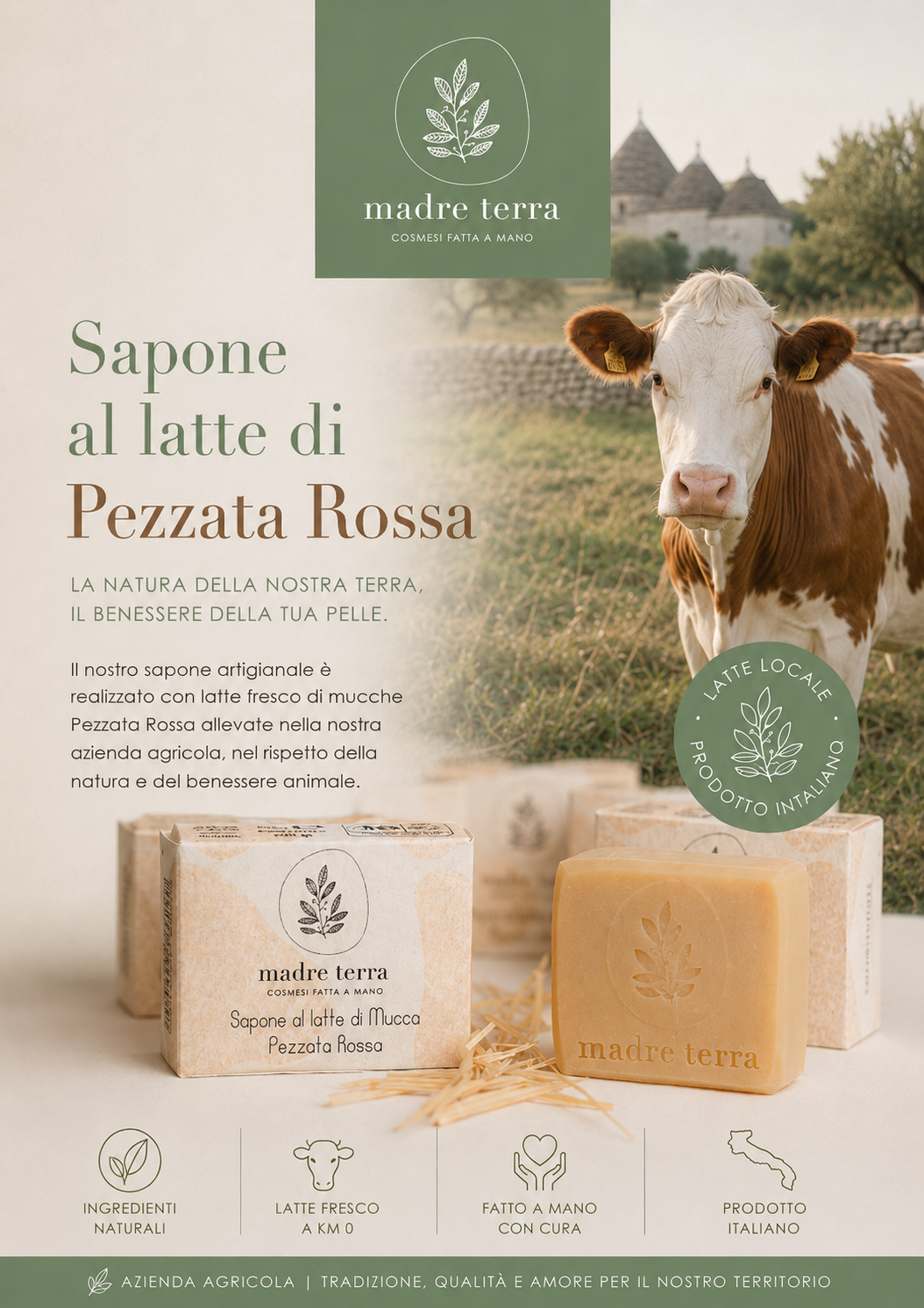 Sapone solido al latte di mucca pezzata rossa