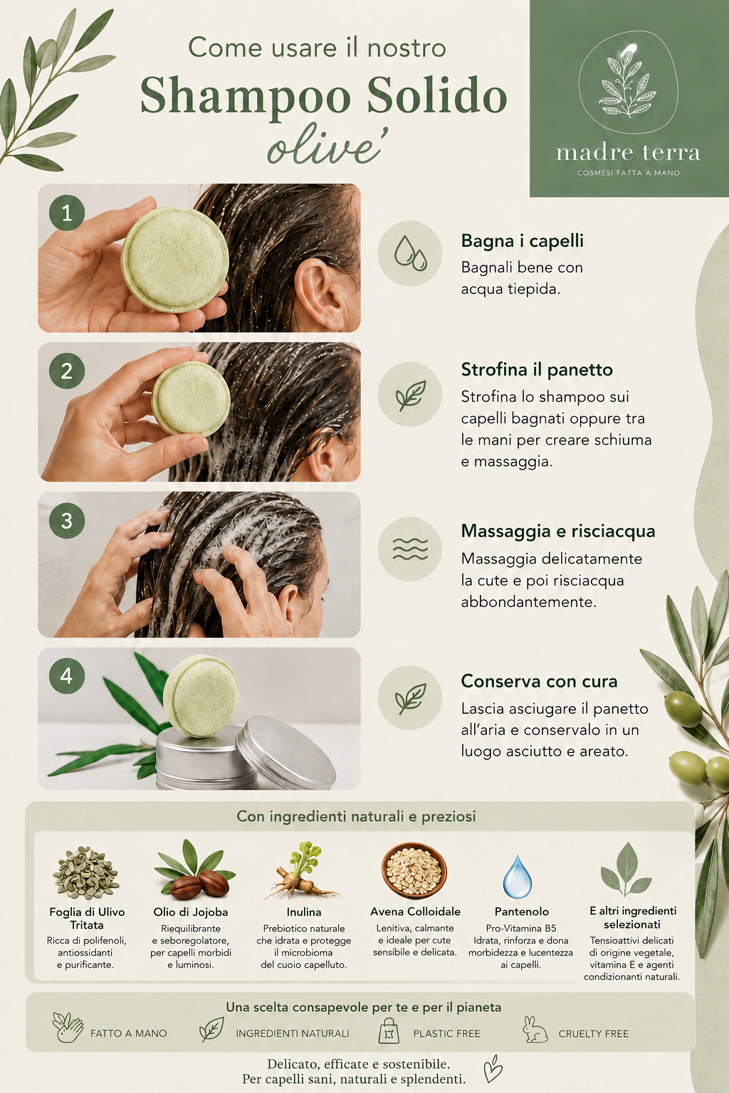 Olivè - Shampoo solido all'estratto secco di foglia d'ulivo - immagine 2